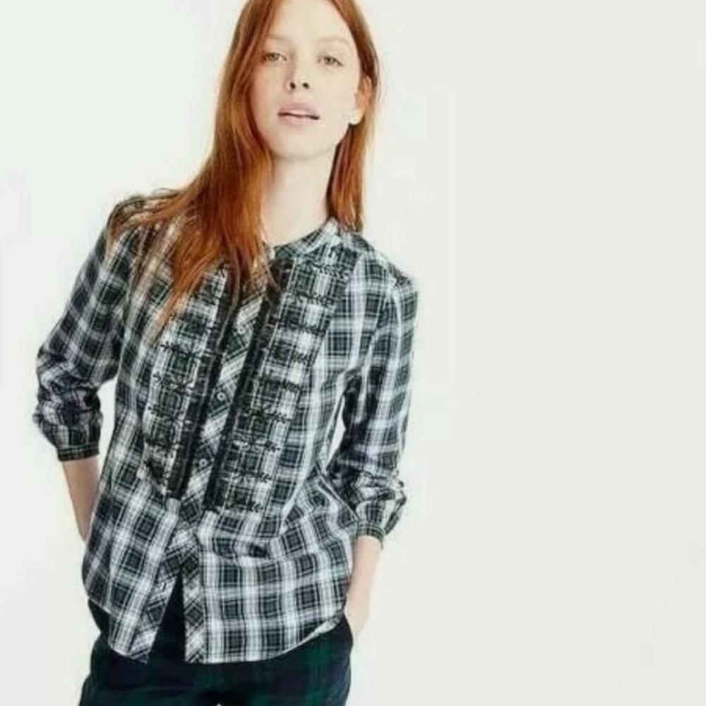J.‎ Crew Embellished Button-Up Shirt Forest Tartan Glen Plaid Size S
